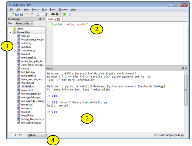 Please note these key pieces of the Code Editor (more details below):