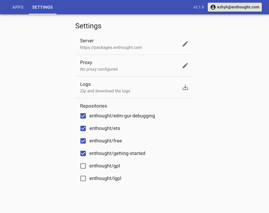 Settings tab