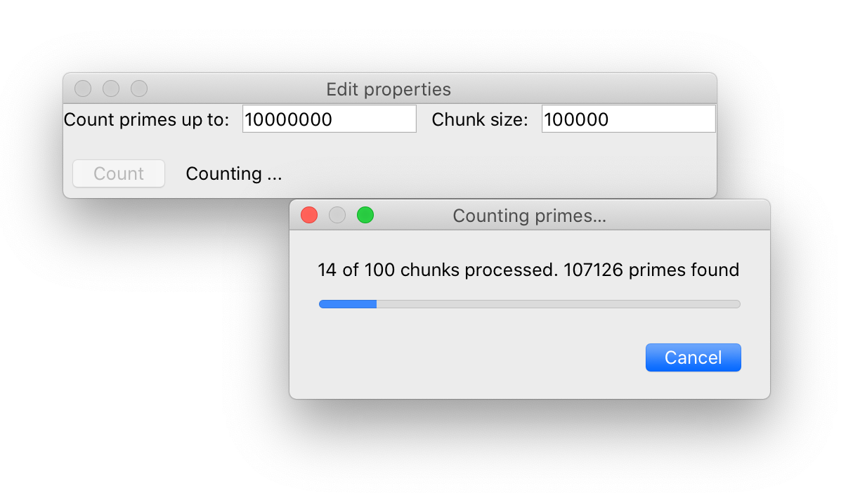 Screenshot of the prime counting GUI in action