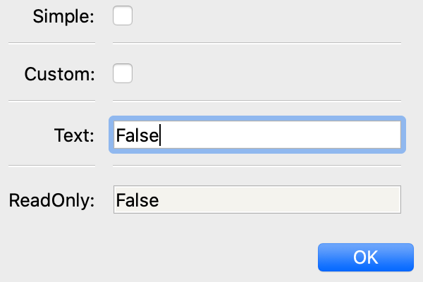 simple: checkbox; custom: checkbox; text: text field; read-only: read-only