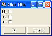 Dialog box with empty checkboxes and a title of "Alter Title"