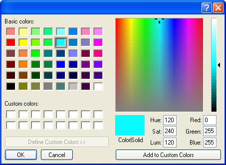 MS Windows color selection dialog box