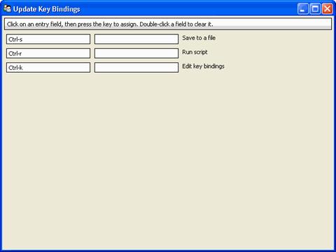 Dialog box with fields for key presses corresponding to operations