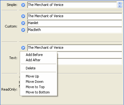 list editor with context menu