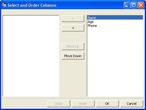 Dialog box with two list boxes for selecting column names