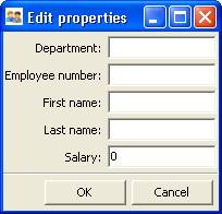 Dialog box showing all attributes of SimpleEmployee in alphabetical order