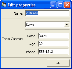 Dialog box for a "team", with drop-list selection for "Team Captain"