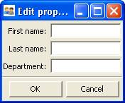 Dialog box with three fields and OK and Cancel buttons.